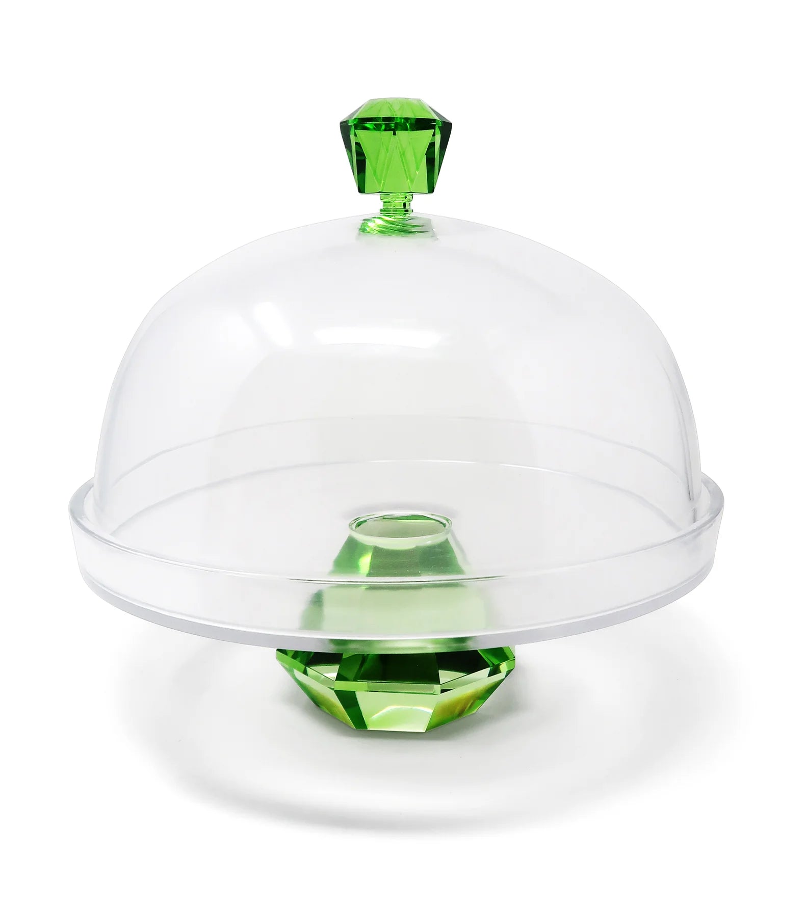 Glass Cake Dome with Colored Diamond Base and Handle