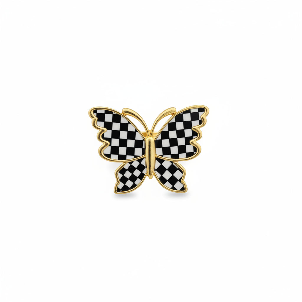 Black & White Checkered Butterfly Napkin Ring