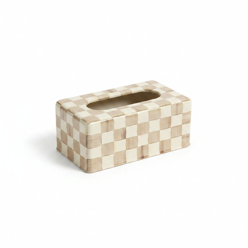 MacKenzie-Childs Mocha Check tissue box cover
