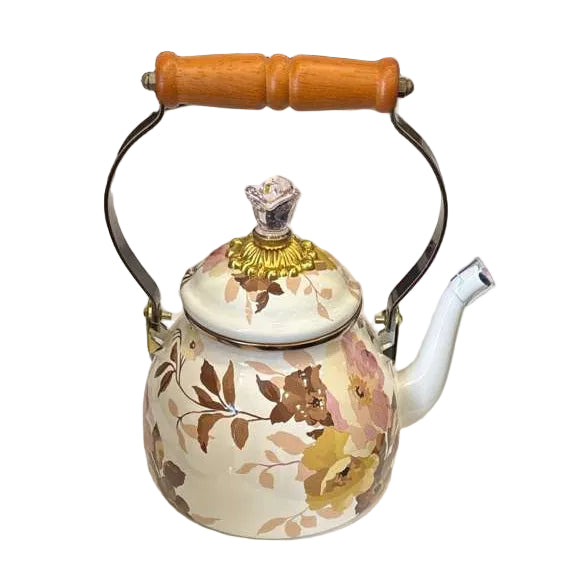 MacKenzie-Childs White Wild Rose Tea Kettle