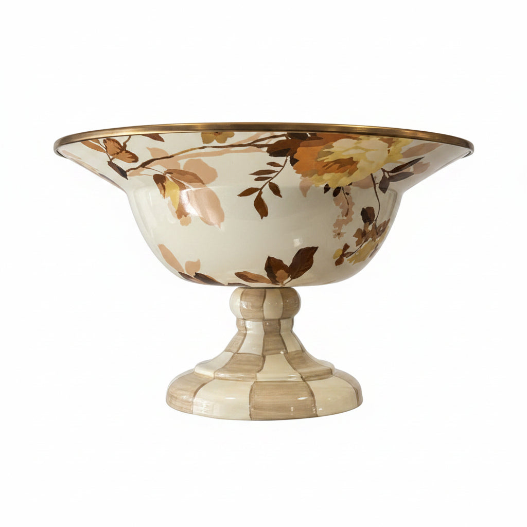 MacKenzie-Childs White Wild Rose footed compote