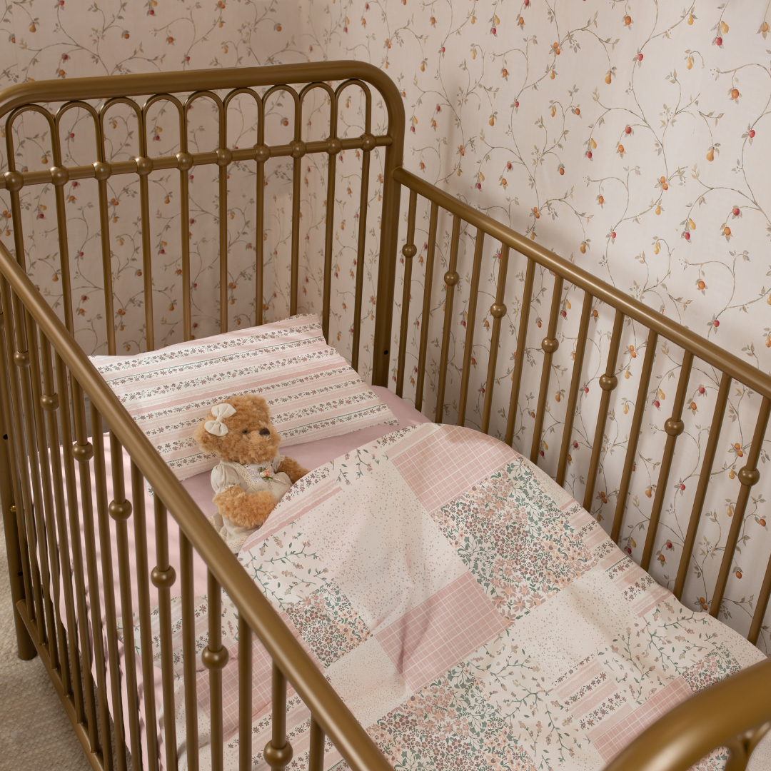 Petite Belle Flora Patchwork Crib Set- Pink/Grey