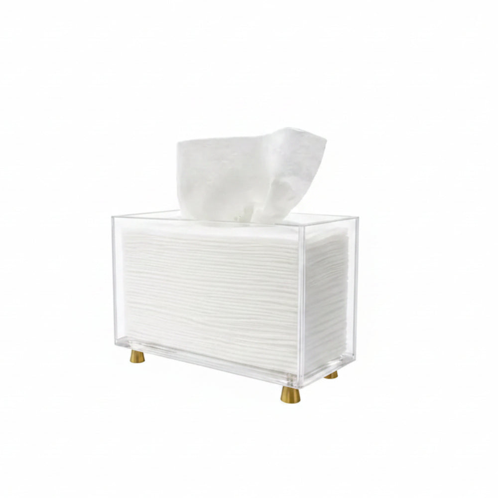 Acrylic tissue box holder on gold legs