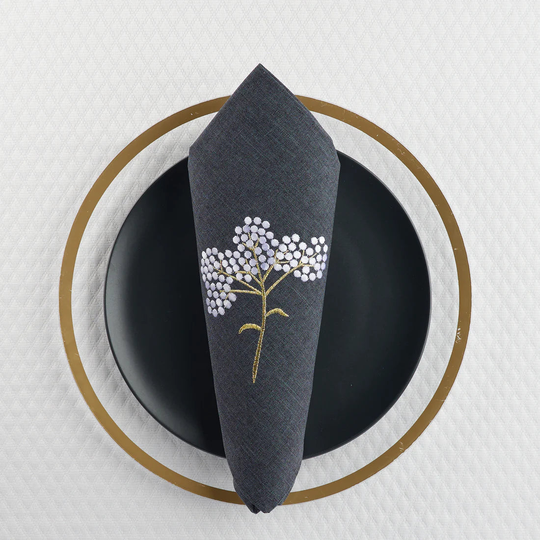 Adorn Your Table Charcoal Linen Embroidered Napkin