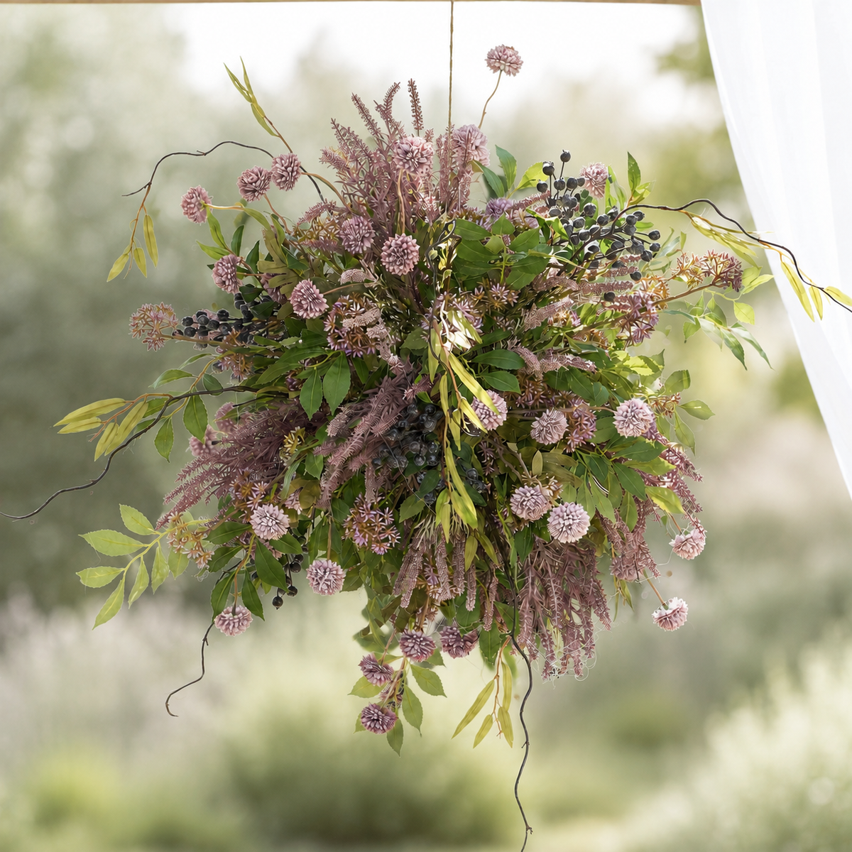 Lilac Garden Wild floral chandelier in a soft green garden