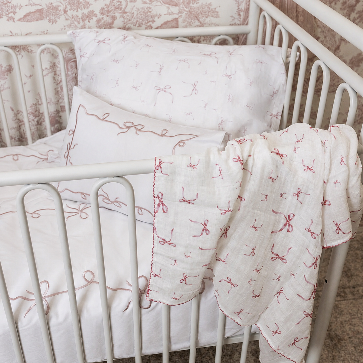 Lafayette Pink Lace Embroidered Crib Set