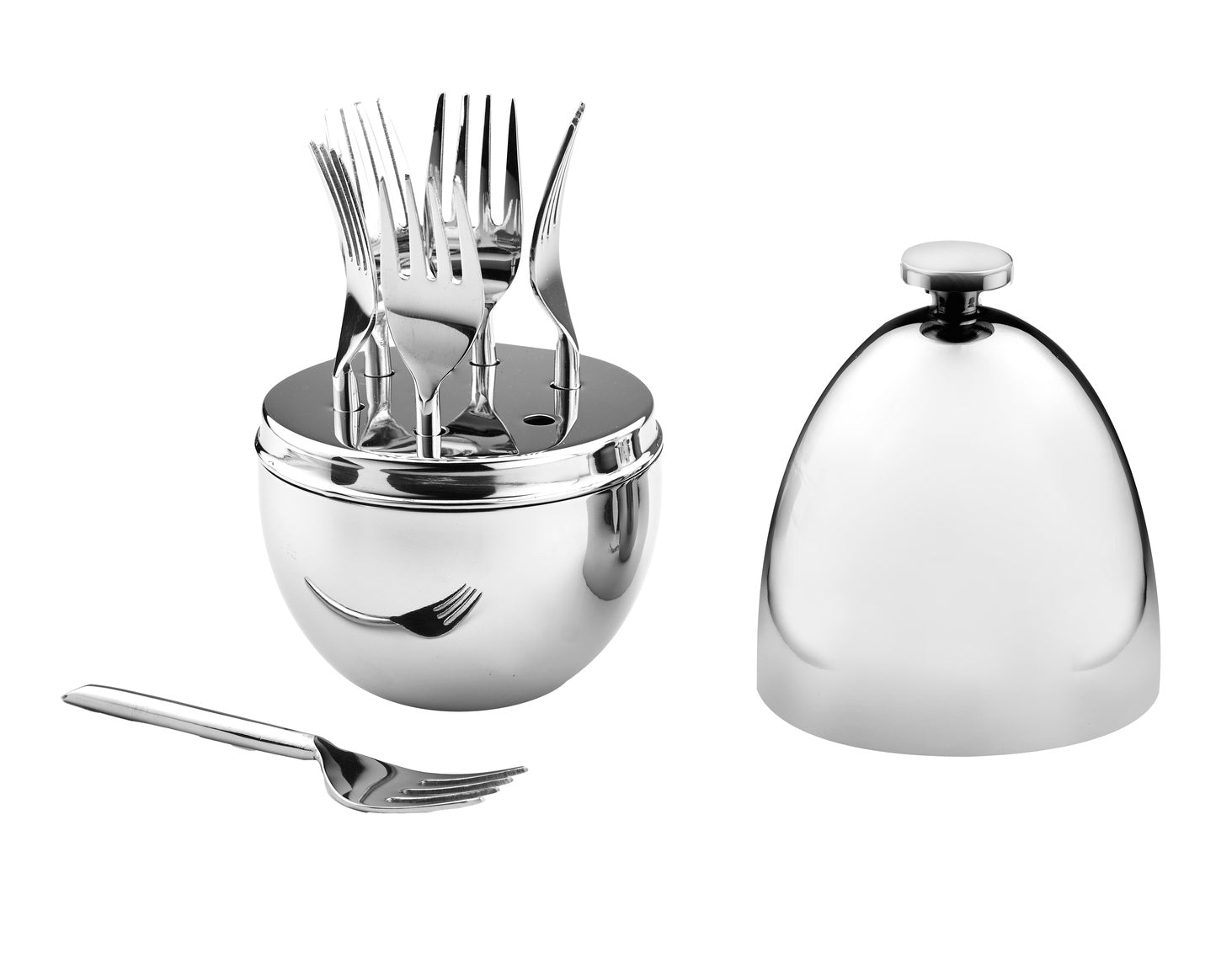 Egg Domed Holder w/ Set of 6 Forks