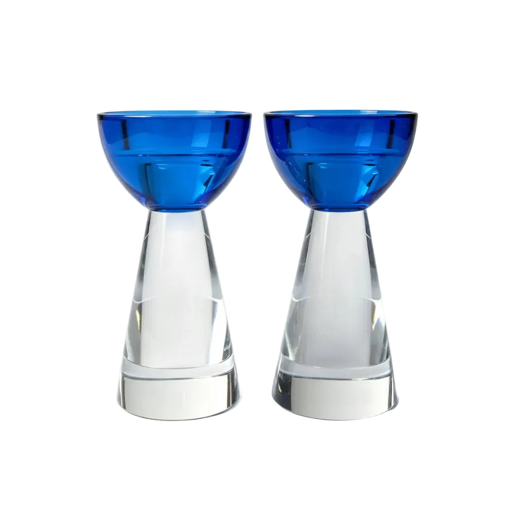 5" Blue Crystal Candle Holders with Clear Base