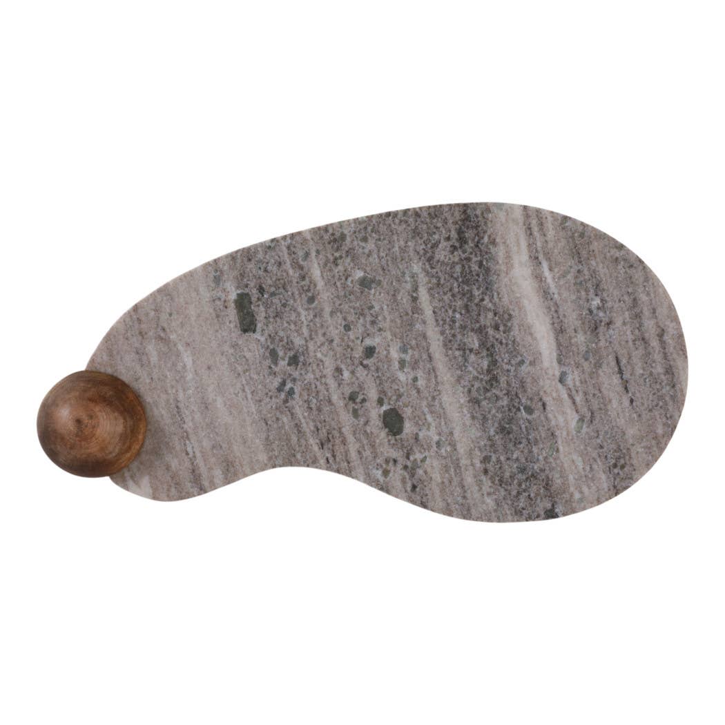 Decorative Tray - Beige Marble Curvy on Wood Ball Feet,17 in