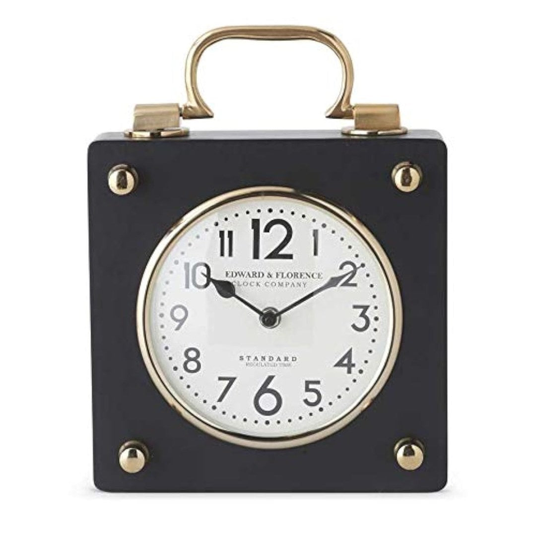 11.5 Inch Black and Brass Square Metal European Cloc