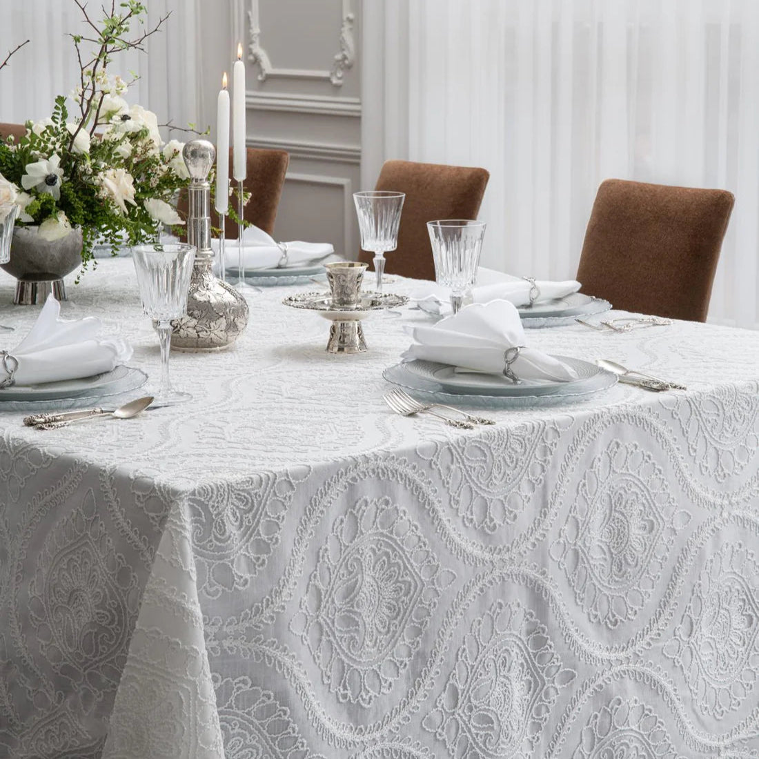 Adorn Your Table Jardin White Tablecloth