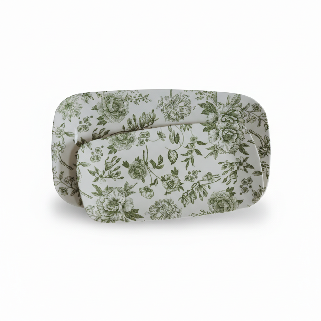 Green Delft Stacking Melamine Tray - Set of 2