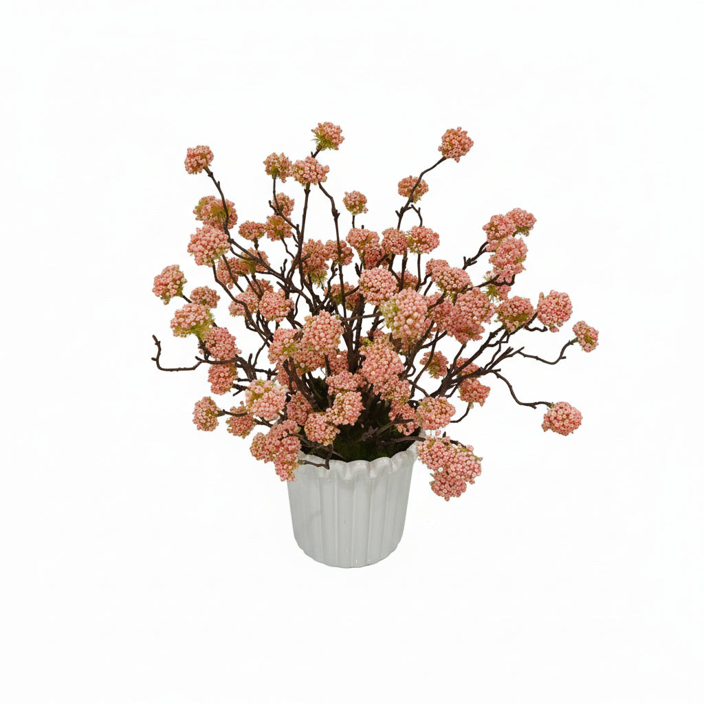 Flaura Blush Pom Pom in White Vase