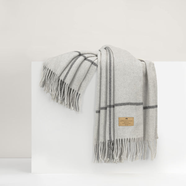 Cashmere/Lambswool Throw- Light Gray/ Dark Gray Windowpane