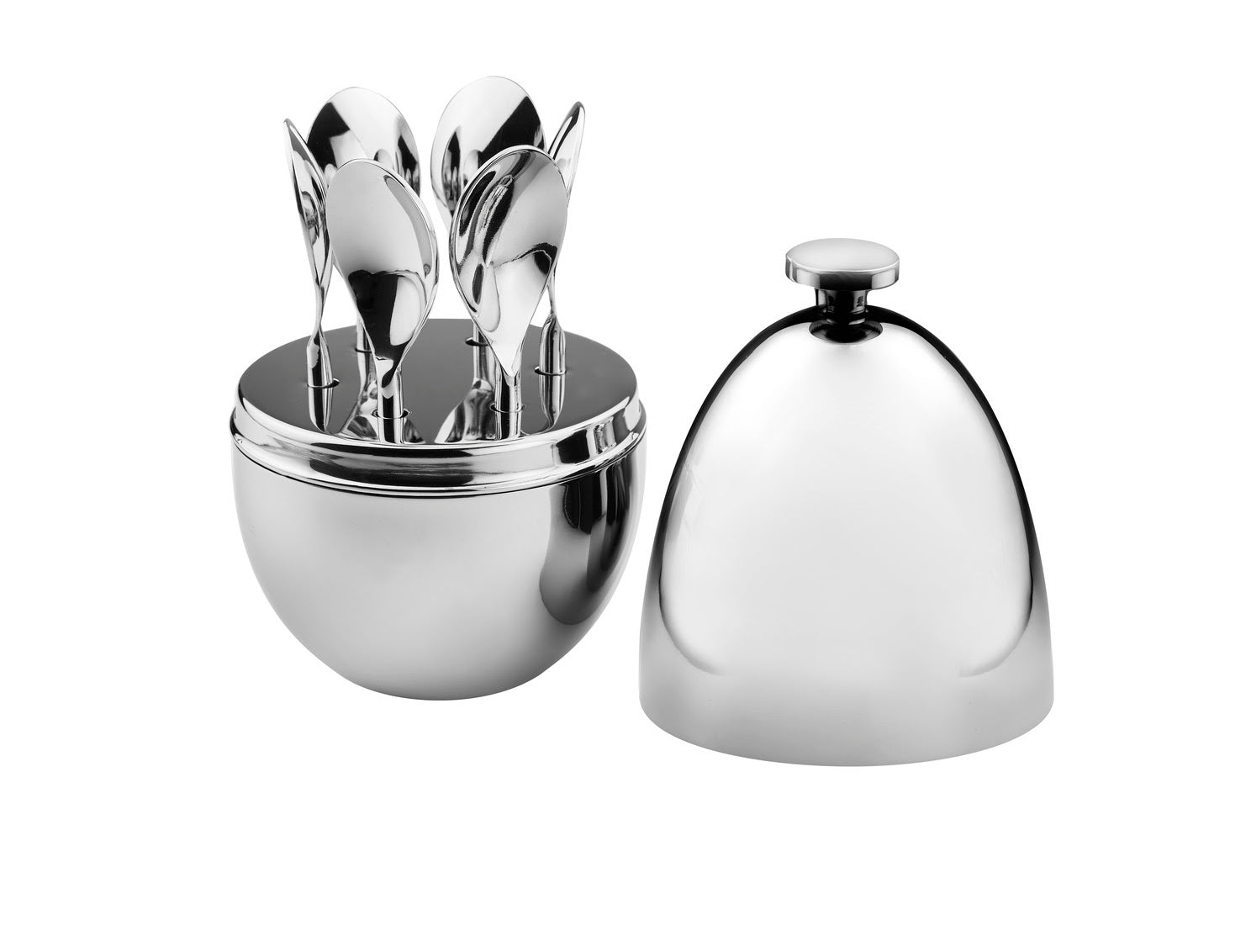Egg Domed Holder w/ Set of 6 Spoons