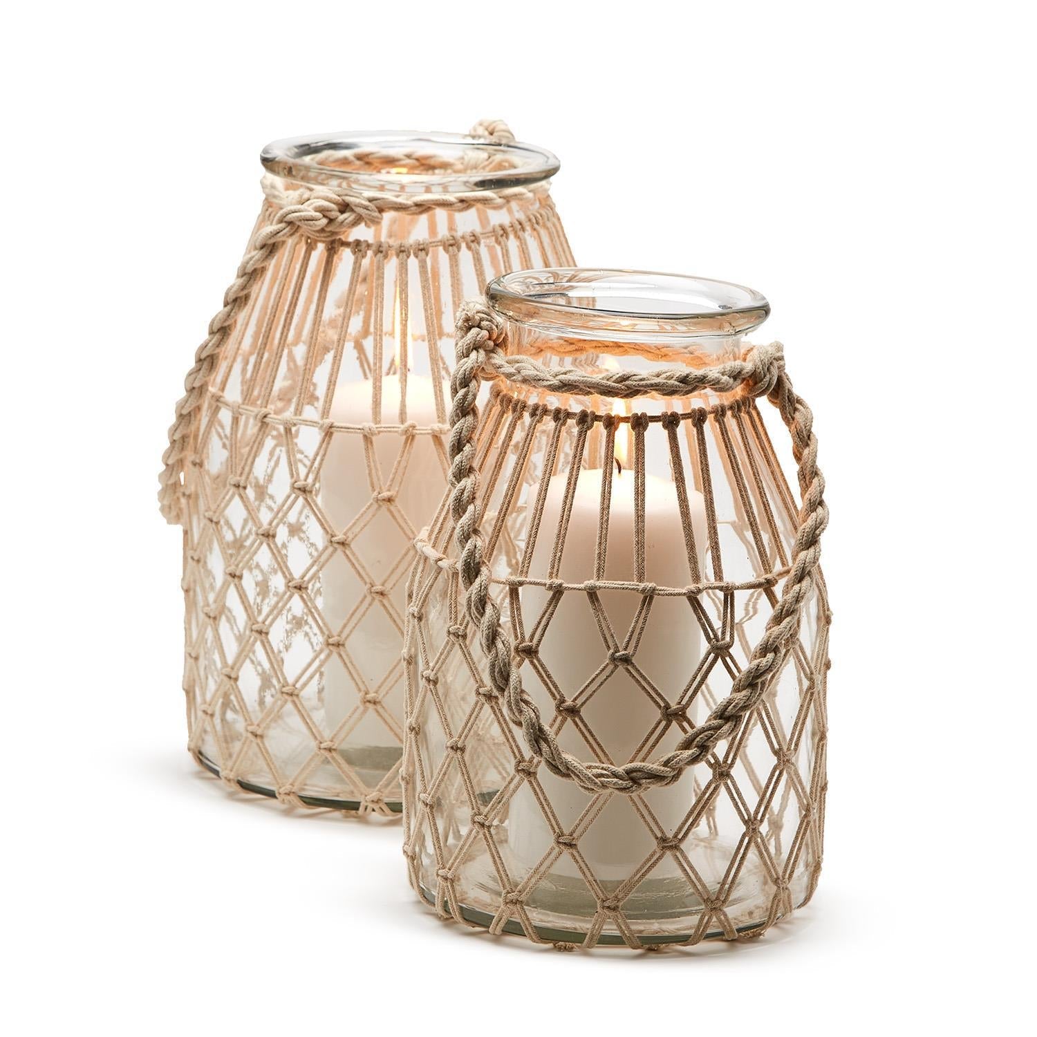 Jar Vase/ Candleholder With Natural Rope Weave