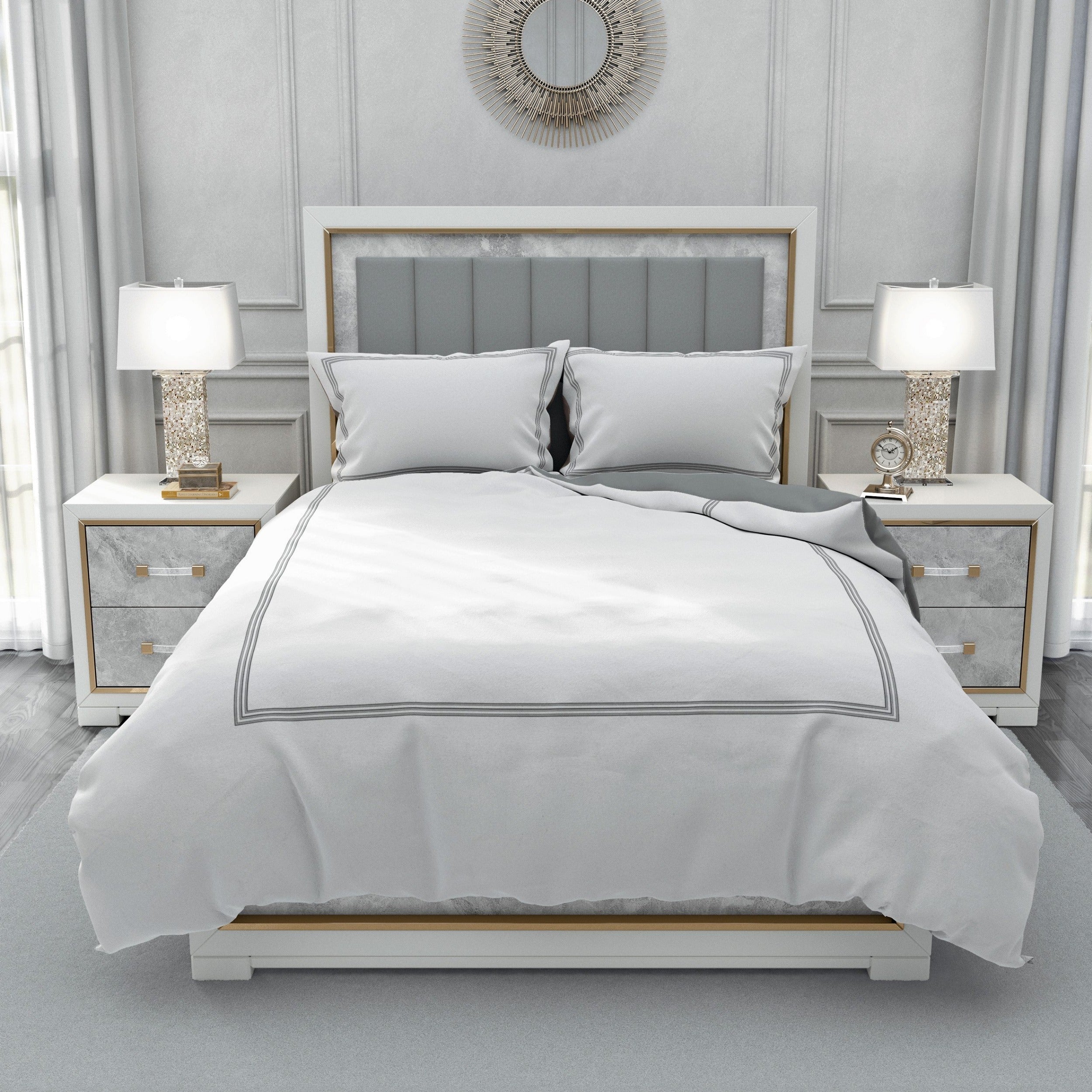 Aura & Belle Grey Embroidered Hotel Duvet Set