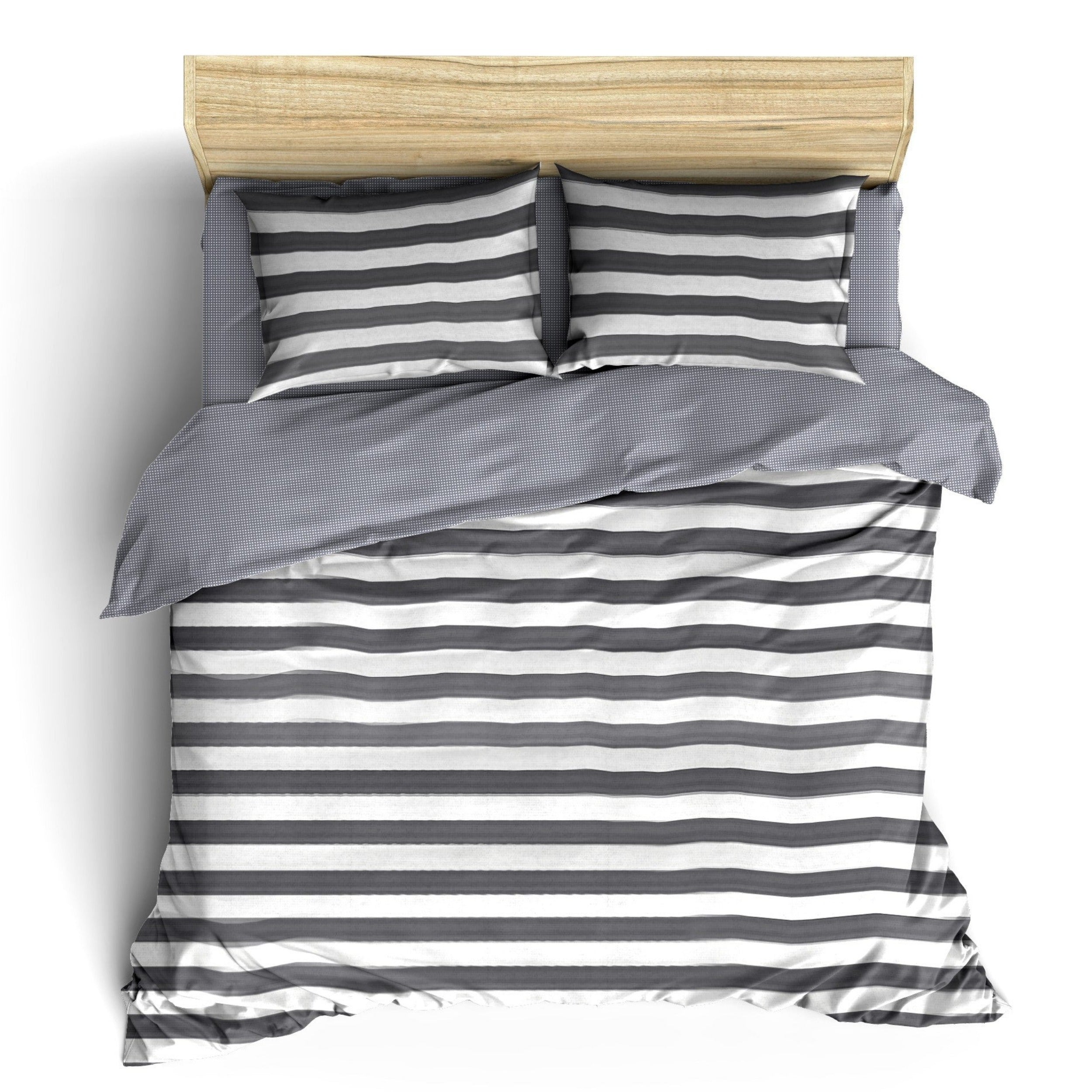 AT EASE Grey Striped Duvet Set