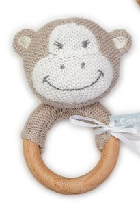 Knitted Rattle With Natural Wood Grip