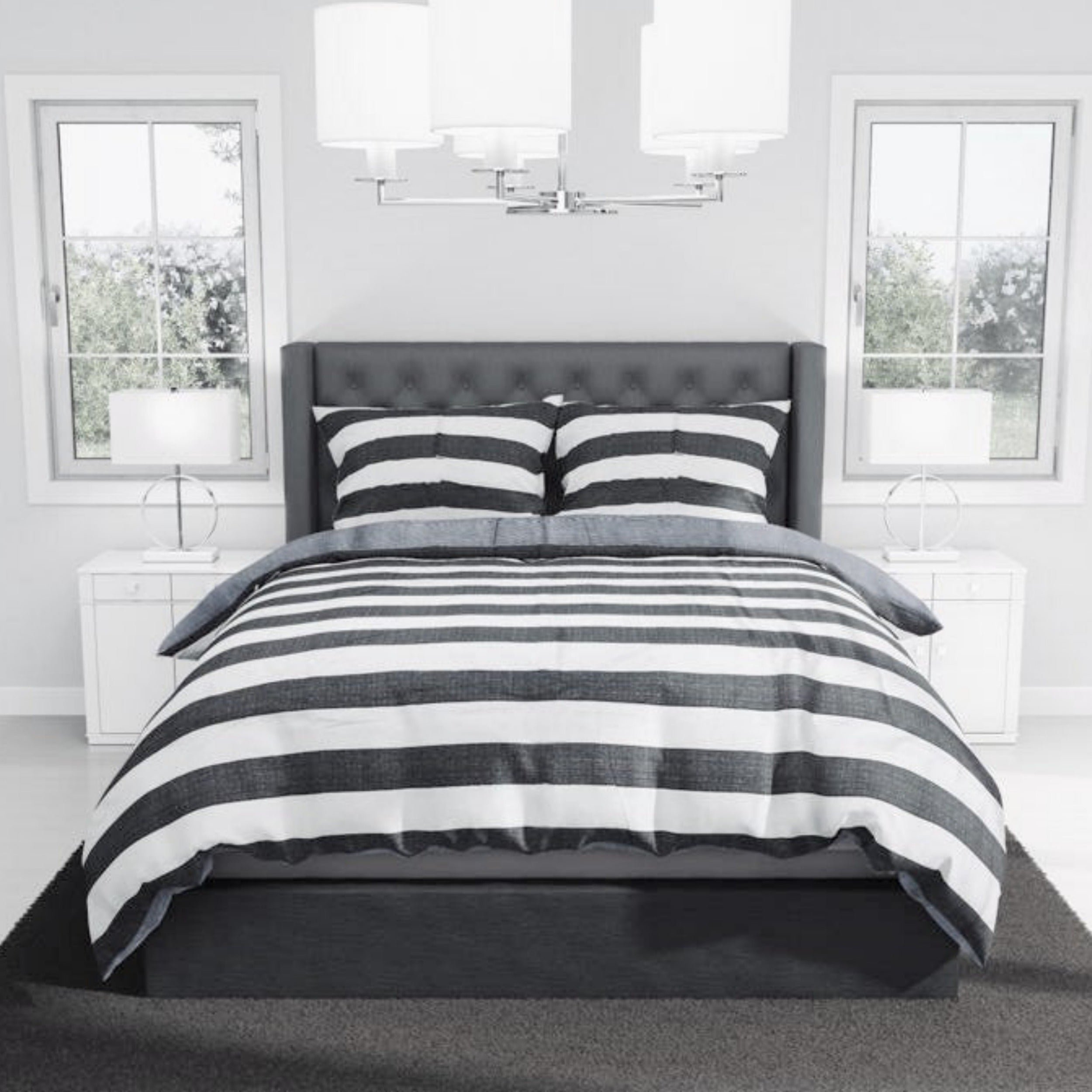 AT EASE Grey Striped Duvet Set