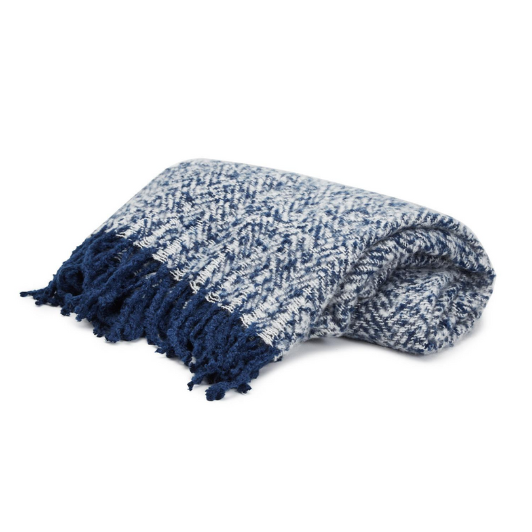 Blue Herringbone Chenille Throw