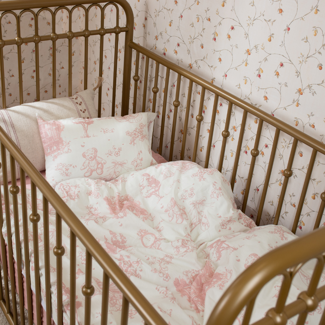 Toile Safra Crib Set- Rose Pink