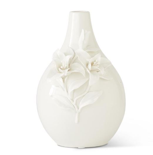 White Ceramic Handcrafted Lily Bottle Neck Vase