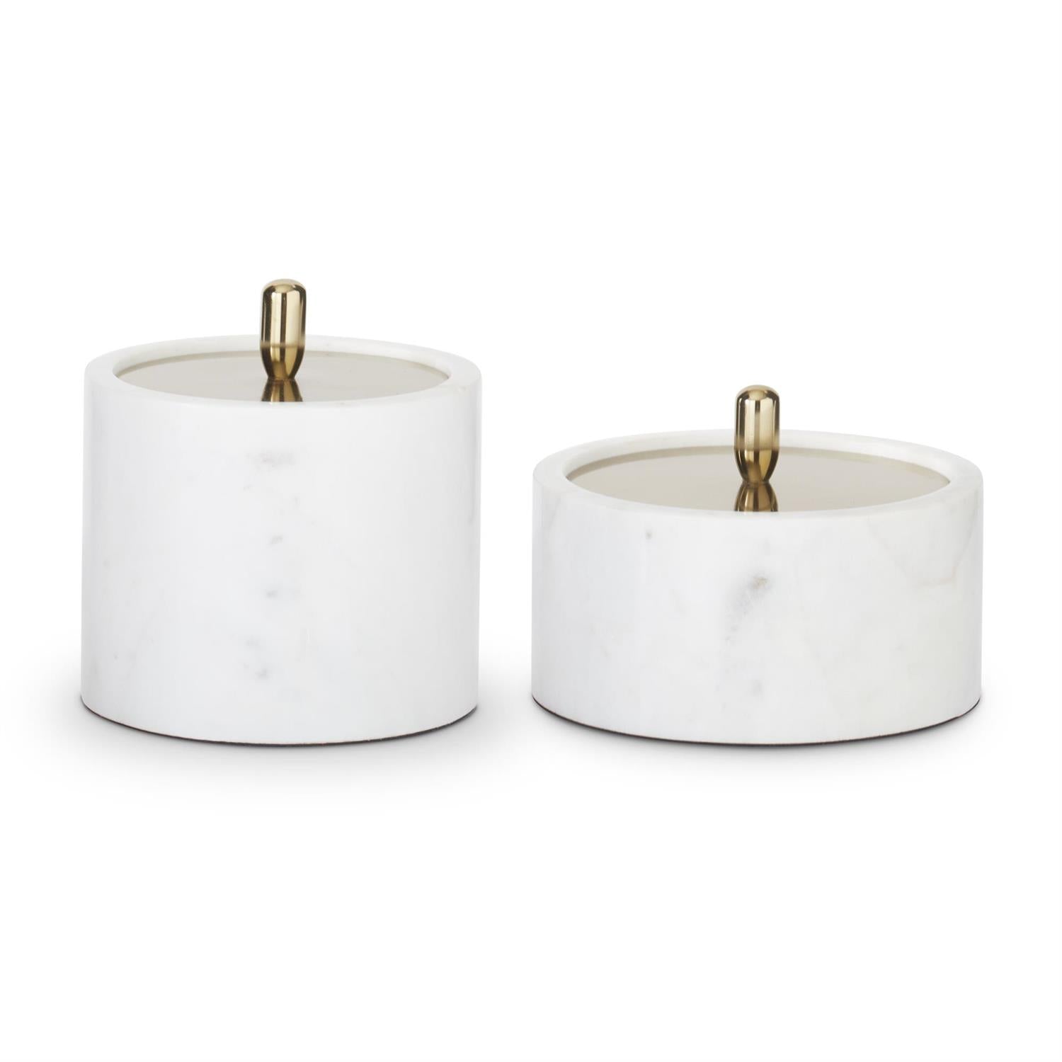 White Marble Containers w/Gold Metal Lids