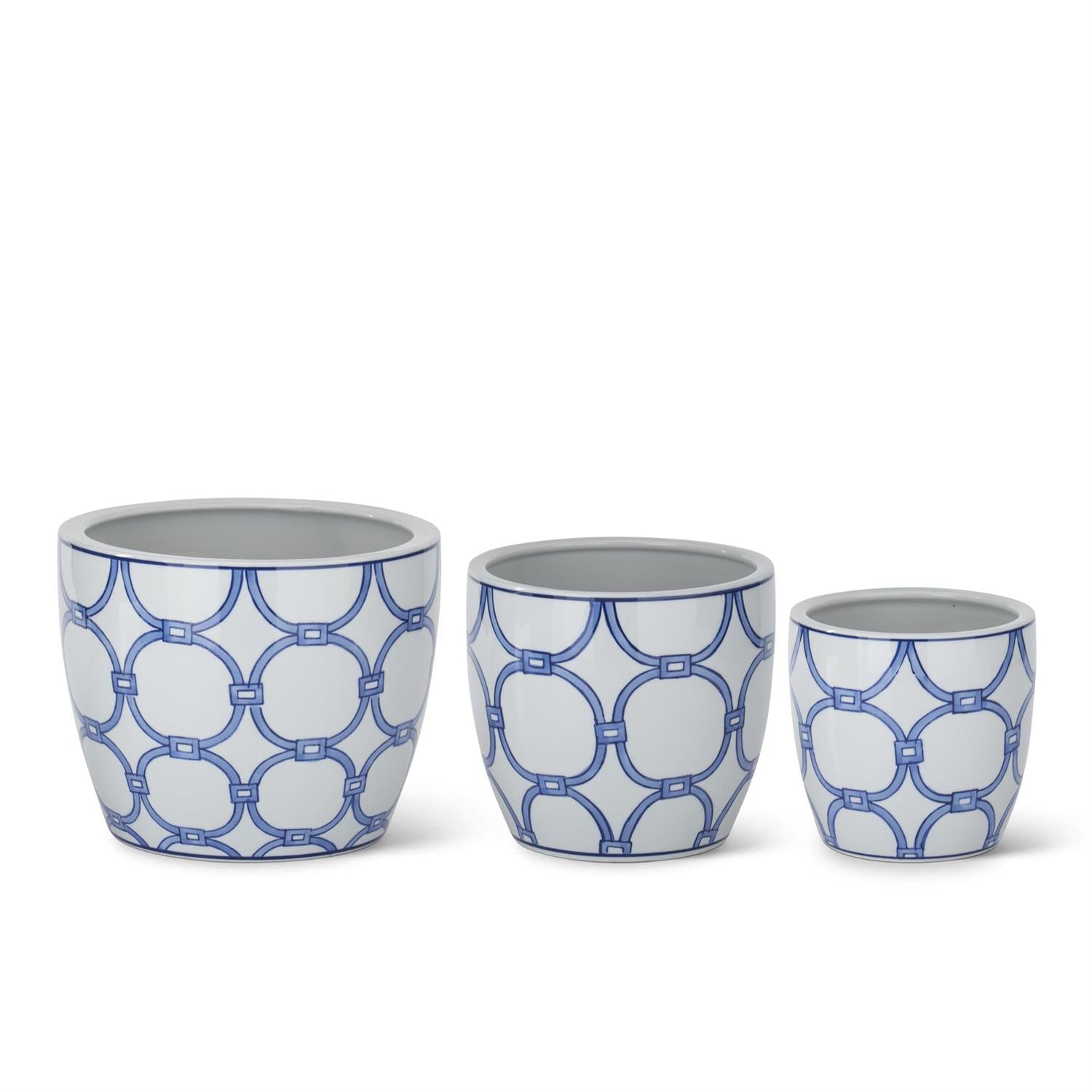 Blue & White Ceramic Pots w/Drains