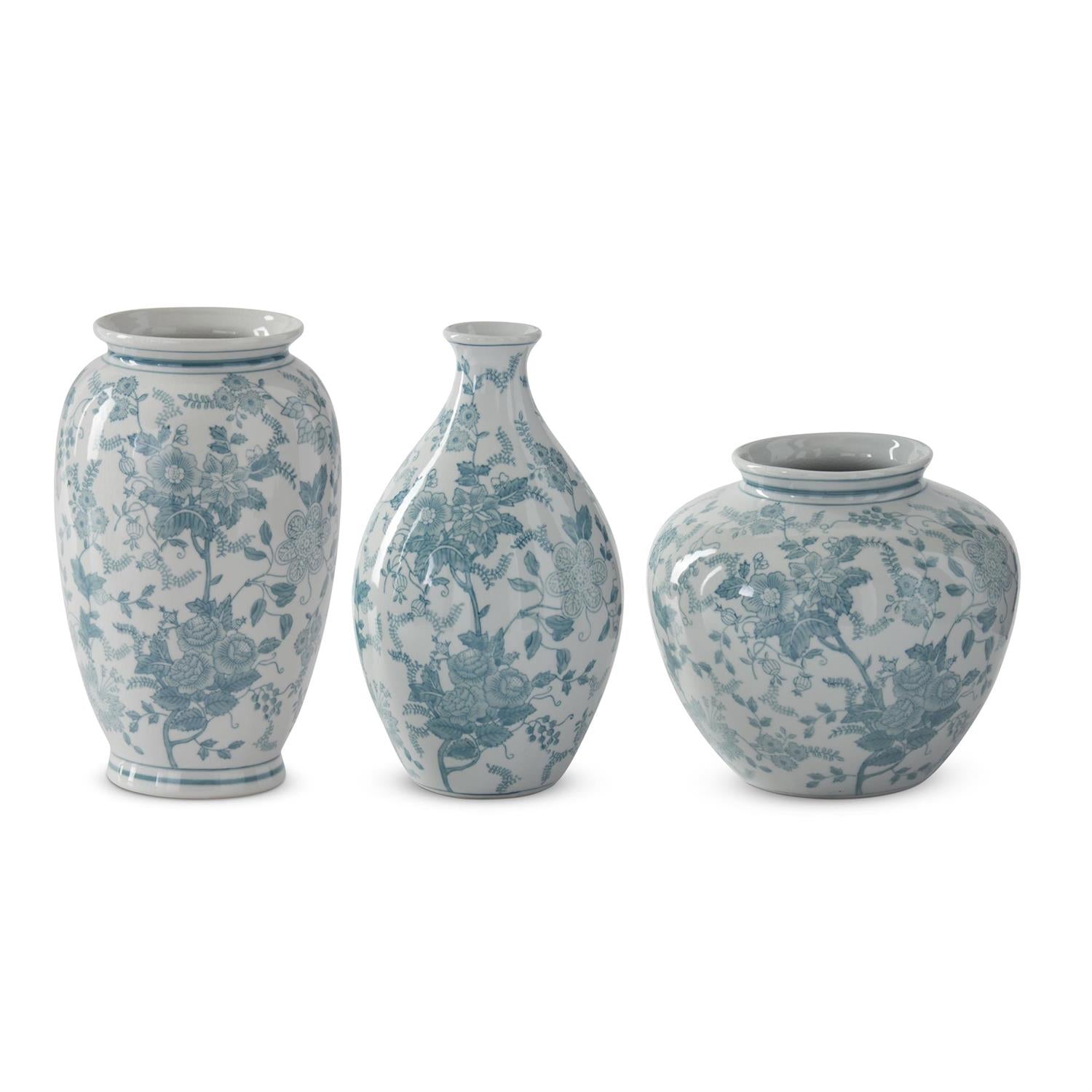 Teal & White Porcelain Chinoiserie Vases