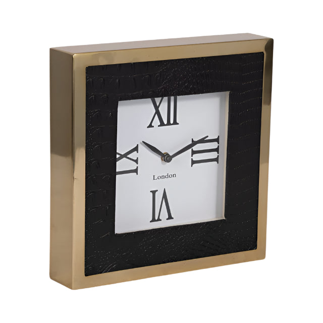 Faux Leather Croc Square Clock
