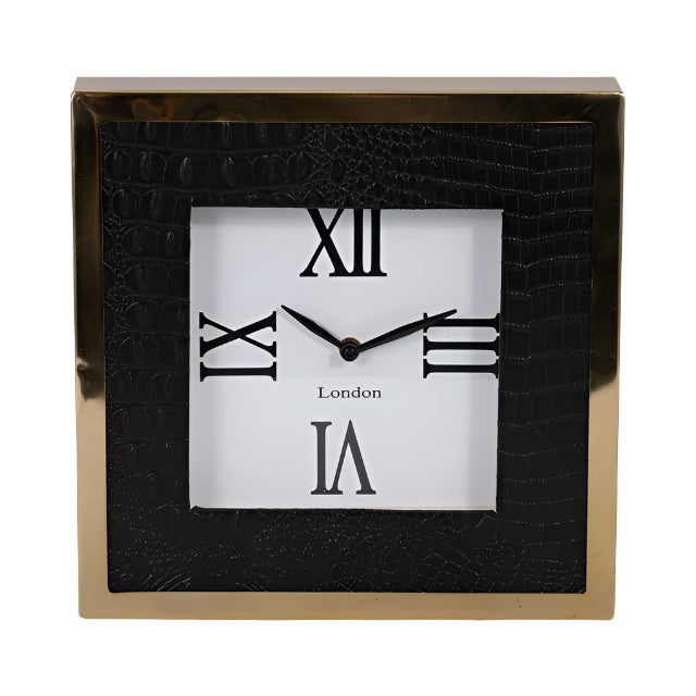 Faux Leather Croc Square Clock