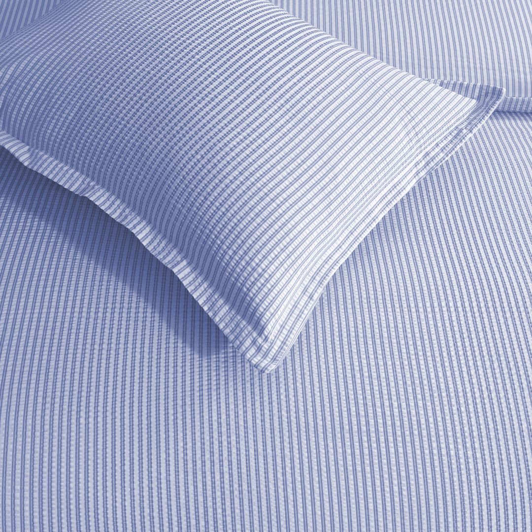 Aura Home Seersucker Duvet Set, Coastal Blue Stripe