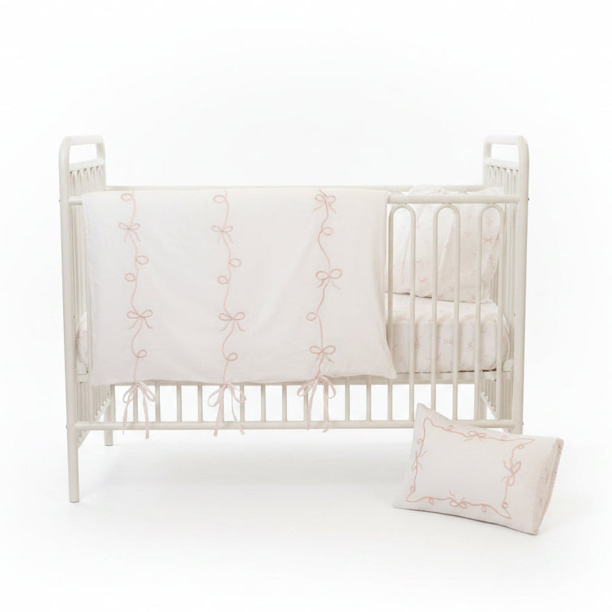 Petite Belle Lafayette Pink Lace Embroidered Crib Set