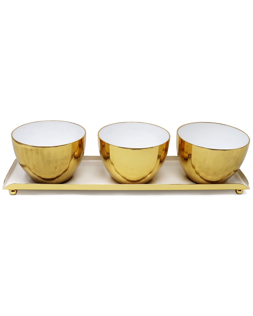 3 Bowl Relish Dish Gold/White