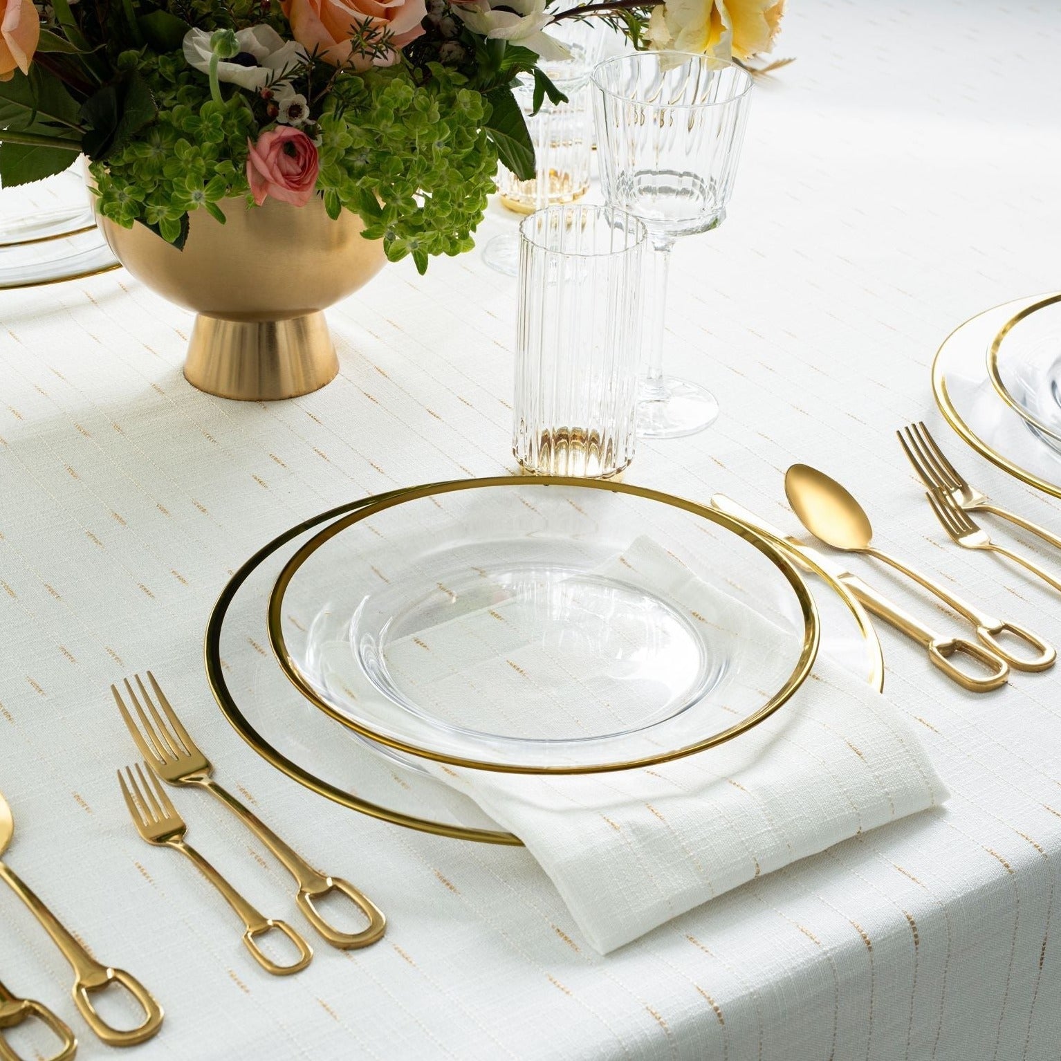 Adorn Your Table Gold Pindrop Tablecloth