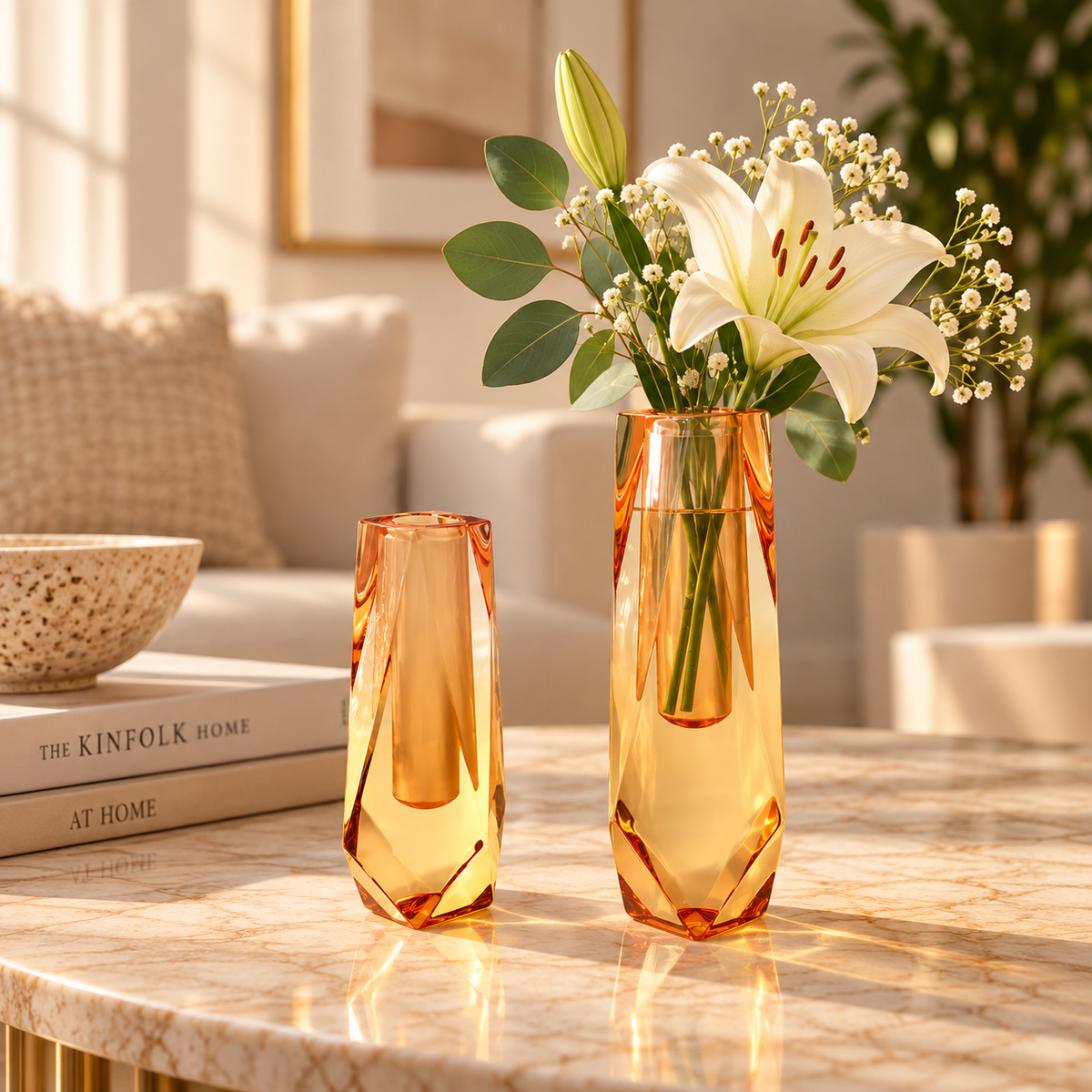 Luxe Modern Acrylic Flower Vase - Golden Apricot