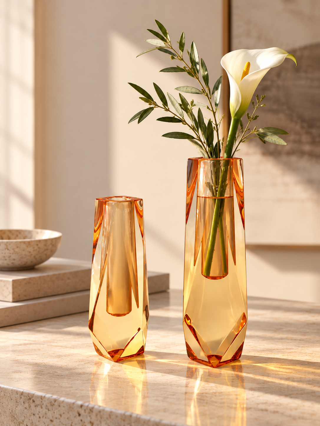 Luxe Modern Acrylic Flower Vase - Golden Apricot
