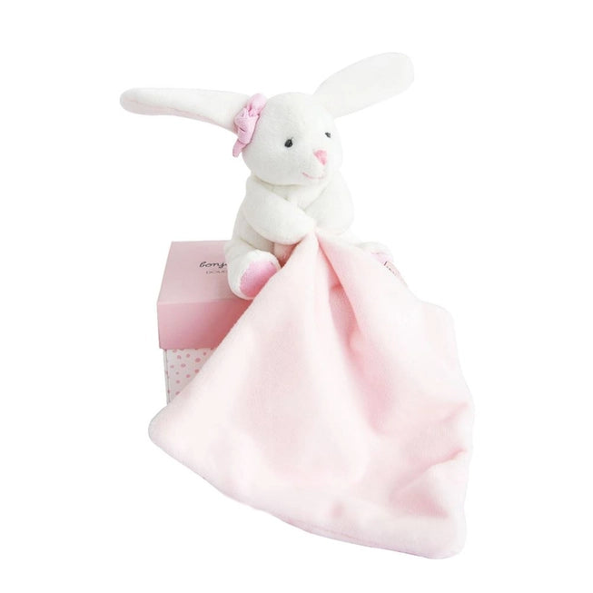 Doudou et Compagnie Pink Hello Baby Blanket with Plush Stuffed Bunny