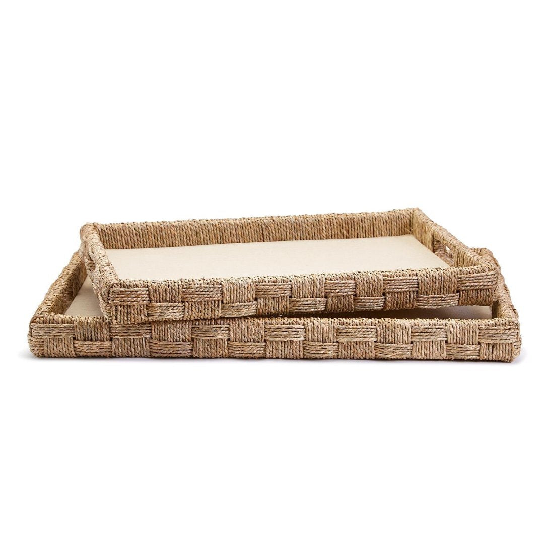 Hand-Crafted Sea Grass and Rattan Oversized Decorative Square Tray