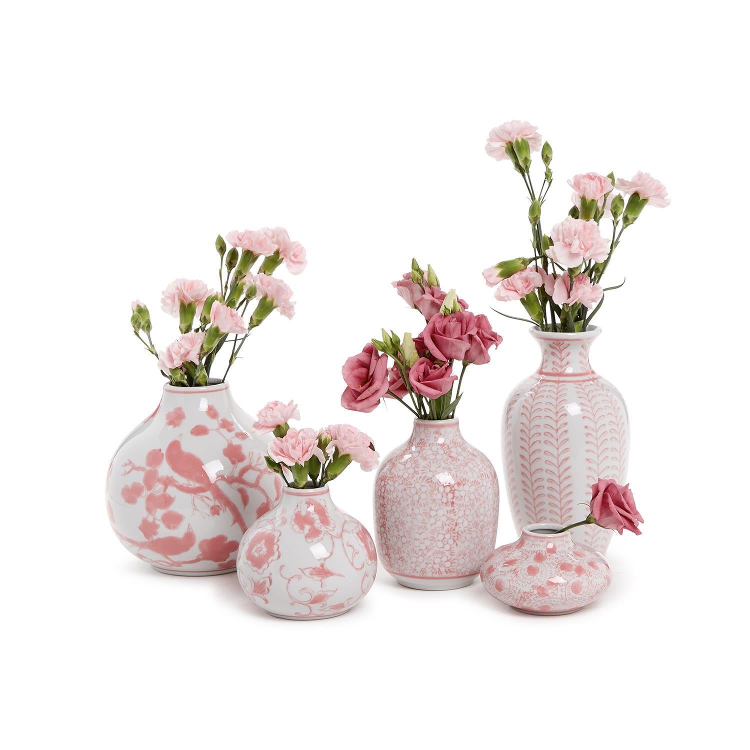 Pink Chinoiserie Hand-Painted Bud Vases