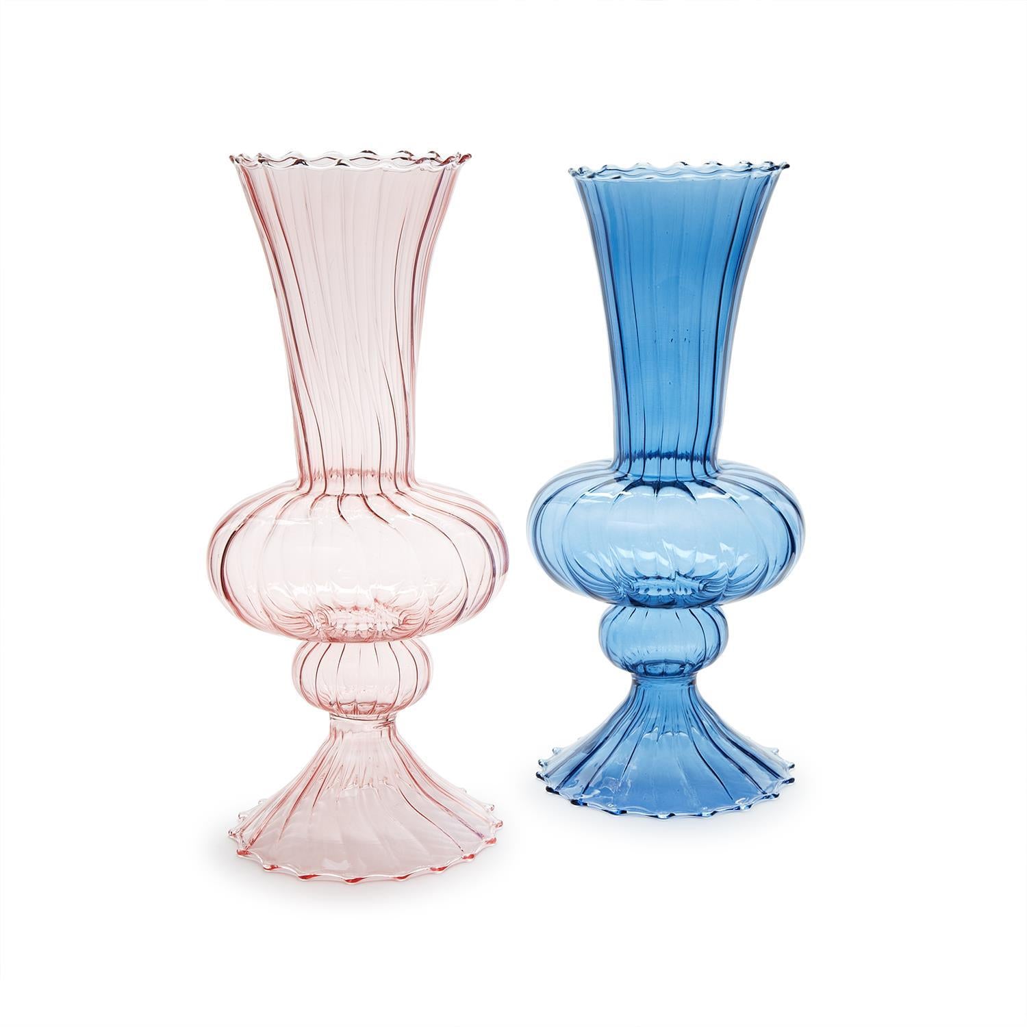 Swirl Hand-Blown Glass Fluted Vase