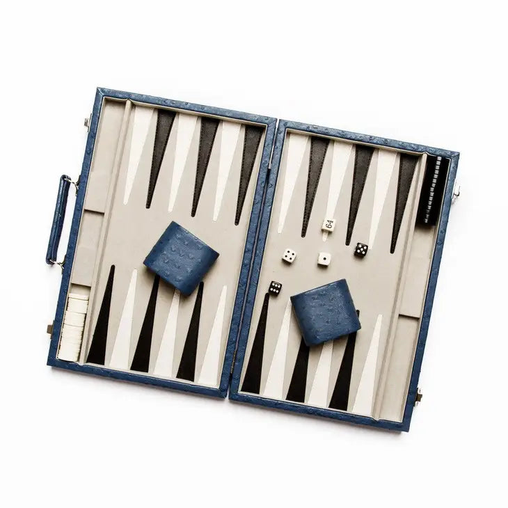 New School Backgammon Set in Blue Ostrich