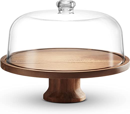 Acacia Wood Cake Stand with Acrylic Lid