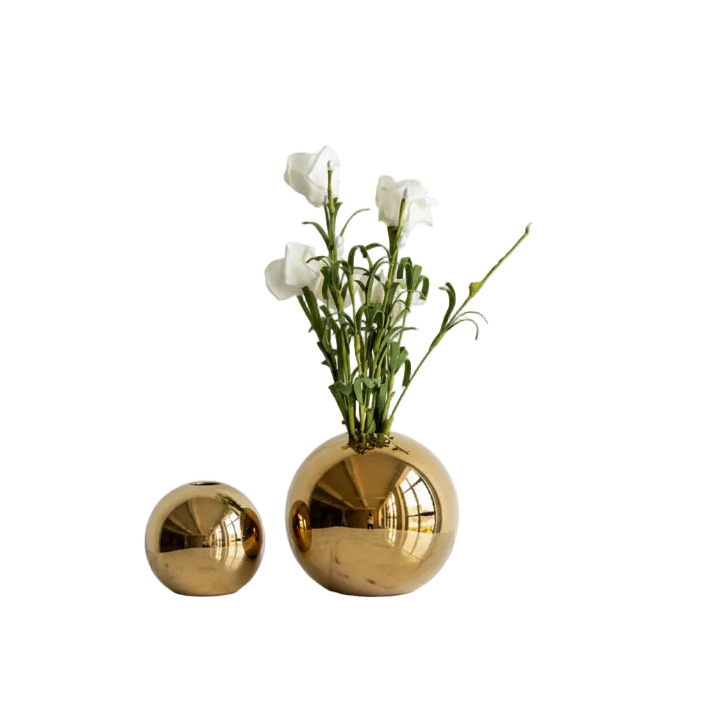 Round Gold Ceramic Ball Vase- Small