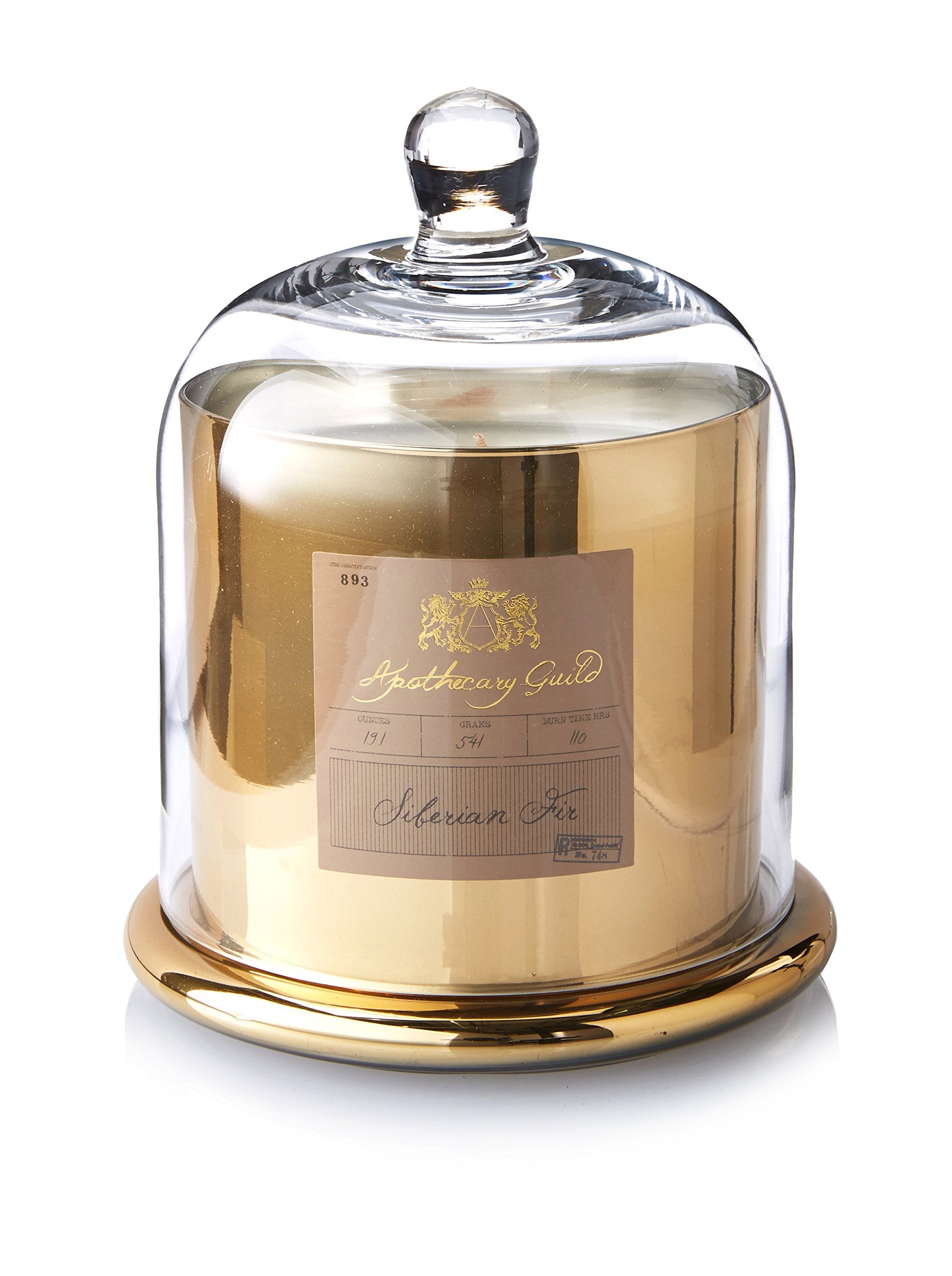 Zodax Apothecary Guild Gold Siberian Fir Scented Candle Jar with Glass Dome