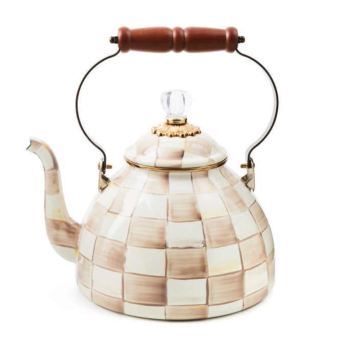 MacKenzie-Childs Mocha Check tea kettle