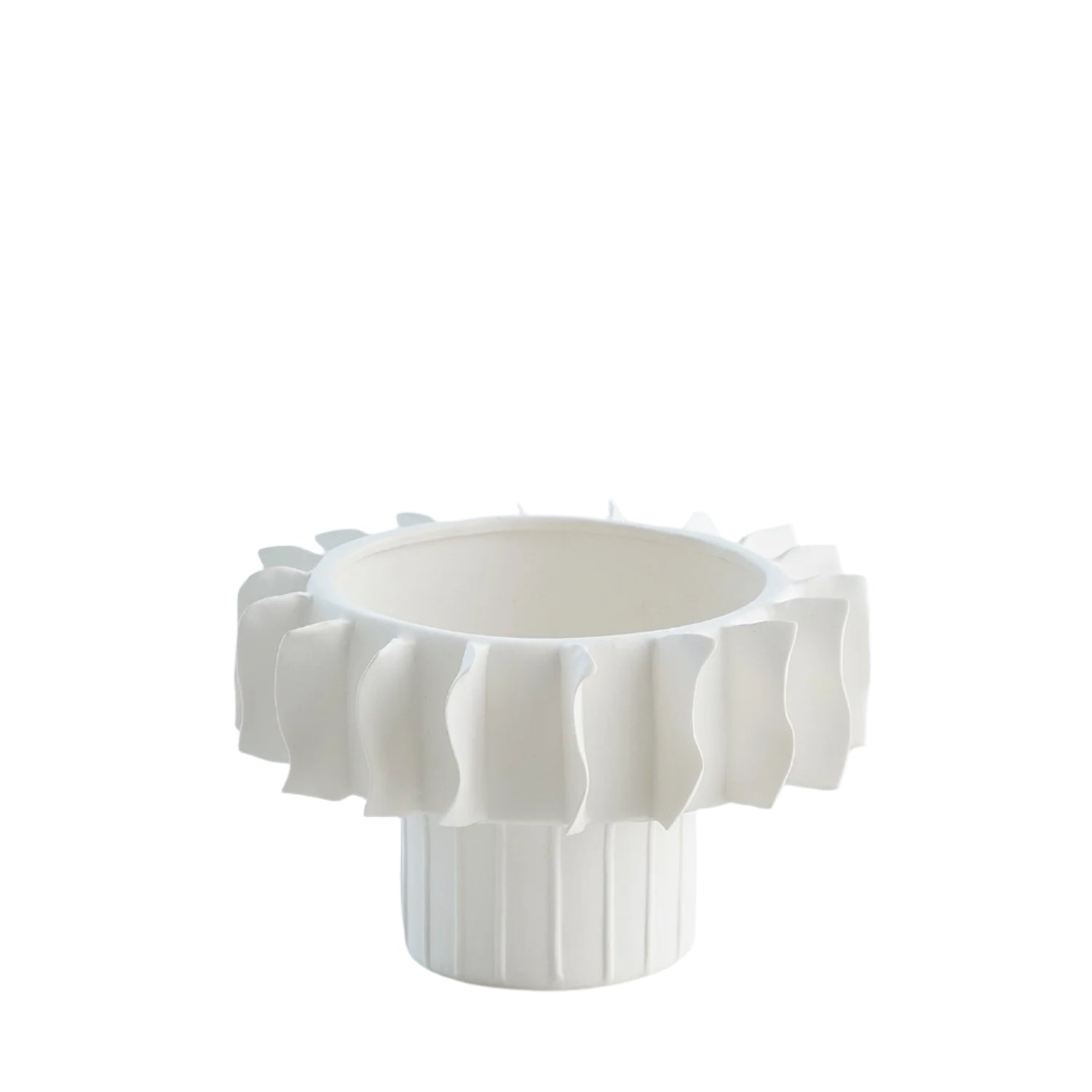 Global Views Frilled Matte White Bowl Vase