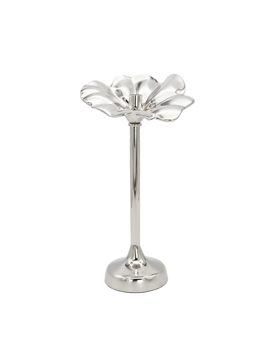 Blossom Nickel Tapered Candle Holder- 15.75"