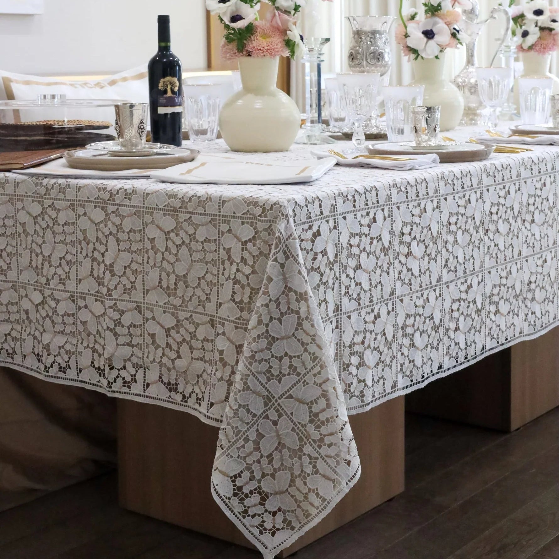 Adorn Your Table Flutter Lace Overlay Tablecloth